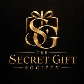 Secret Gift Society gold gift monogram and wordmark on black