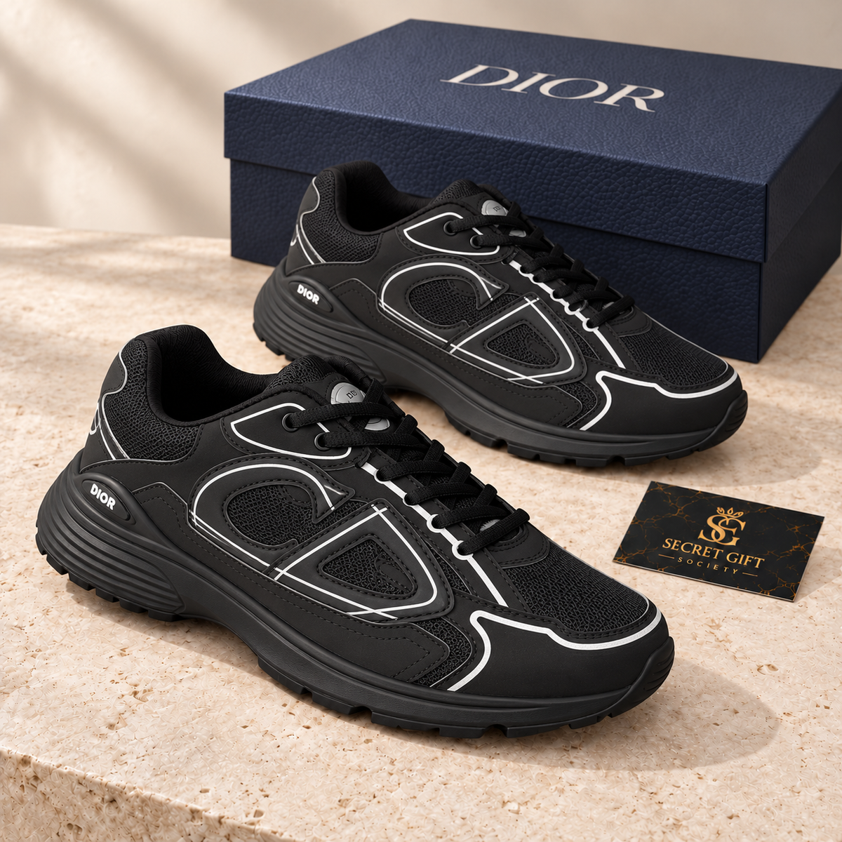 B30 trainers in black with Dior shoe box and Secret Gift Society card
