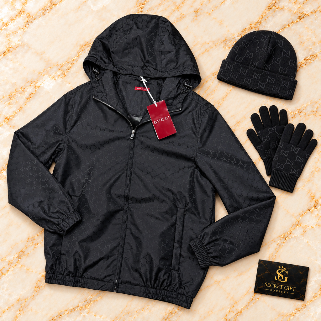 GCI REPEAT LOGO WINDBREAKER — Black. Styling props not included.
