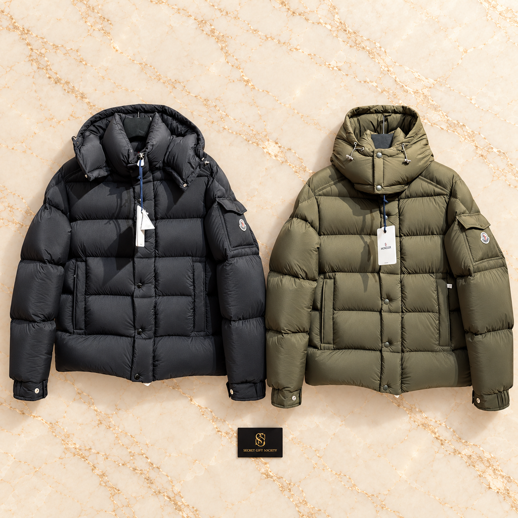 moncler maya 70 coat: existing colour options on ivory marble. Choose one colour; sold individually.