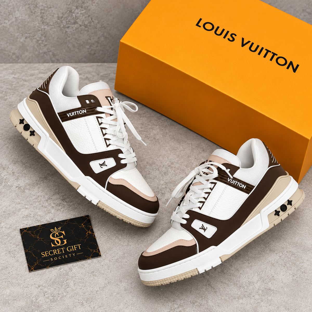 (PRE ORDER) LVE TRAINERS - BROWN / WHITE — Secret Gift Society